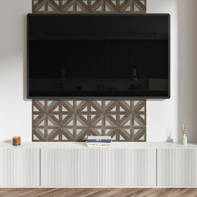 Square tv wall panel Wood and concrete geometry