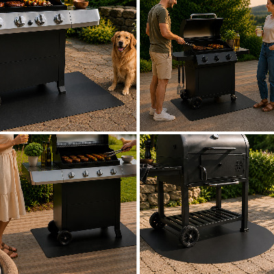 Semi-oval BBQ grill floor protector 31x35 in (80x90 cm)