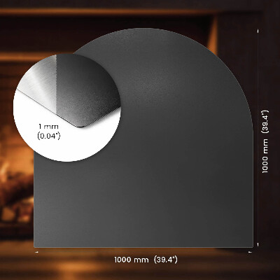 Fireplace pad in a semi-oval shape made from black steel sheet