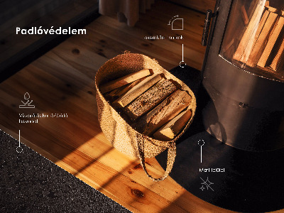 Fireplace pad in semi-oval shape made of black steel sheet