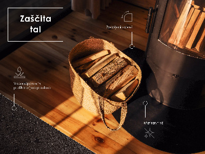 Fireplace pad in semi-oval shape made of black steel sheet