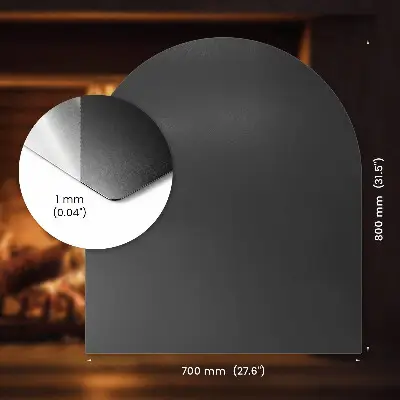 Semi-oval black steel fireplace hearth pad