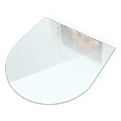 Semi-oval frosted glass hearth for log burner