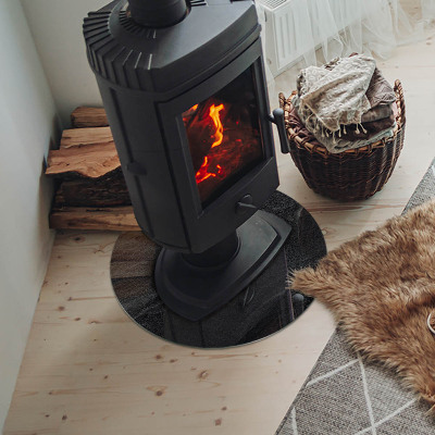 Glass hearth for stove round Natural stone texture