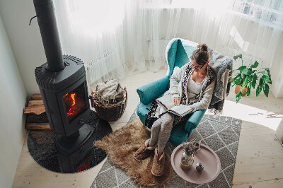 Glass hearth for stove round Natural stone texture