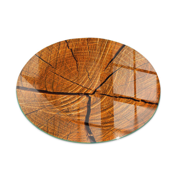 Glass hearth pad round Wood grain in cross-section