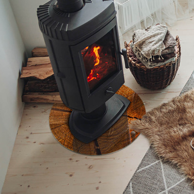 Glass hearth pad round Wood grain in cross-section