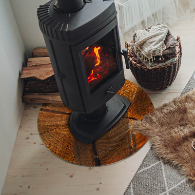 Glass hearth pad round Wood grain in cross-section