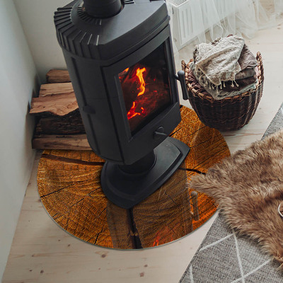 Glass hearth pad round Wood grain in cross-section