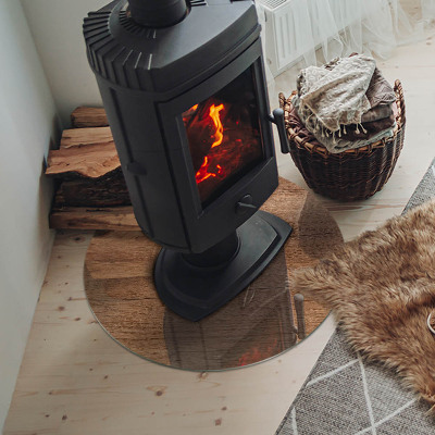Glass hearth pad round Natural wood pattern
