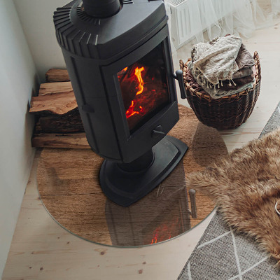 Glass hearth pad round Natural wood pattern