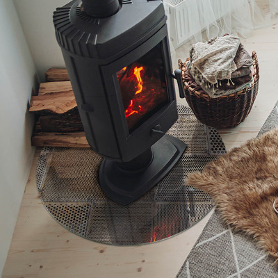 Glass hearth for stove round Pattern of perforated sheet metal