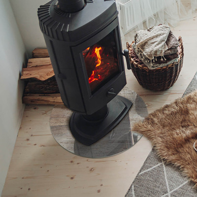 Glass hearth pad round Light wood texture