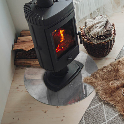 Glass hearth for stove round Marble structure pattern