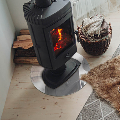 Glass hearth for stove round Marble pattern with veins