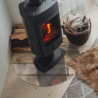 Glass hearth pad round Texture of wooden boards