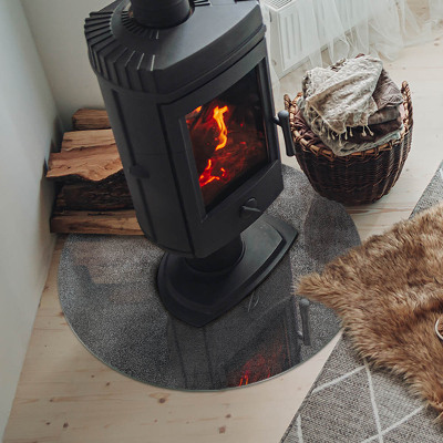 Glass hearth pad round Raw surface texture