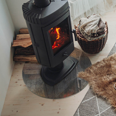 Glass hearth for stove round Abstract textured pattern