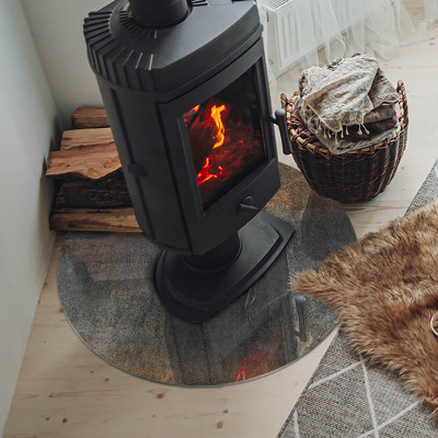 Glass hearth for stove round Abstract textured pattern