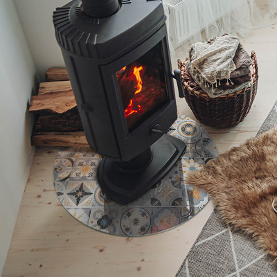 Glass hearth pad round Mosaic patterns in tiles