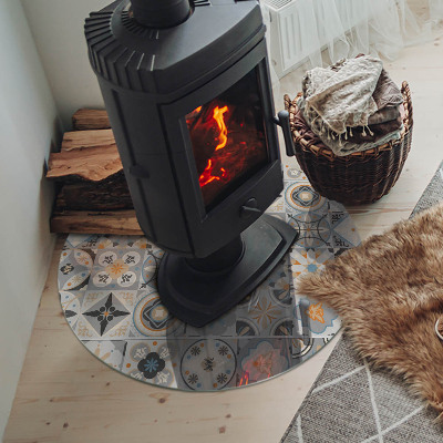 Glass hearth pad round Mosaic patterns in tiles