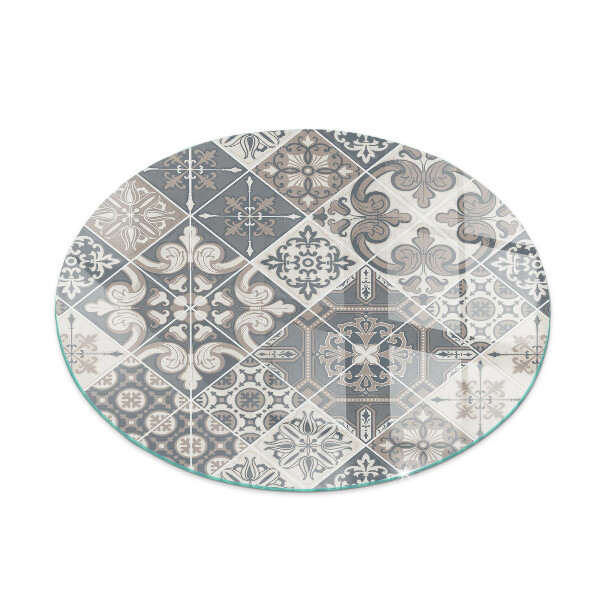 Glass hearth for stove round Decorative mosaic pattern