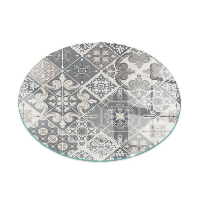 Glass hearth for stove round Decorative mosaic pattern