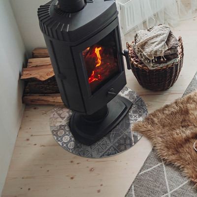 Glass hearth for stove round Decorative mosaic pattern