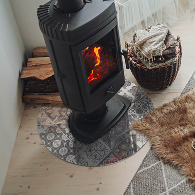 Glass hearth for stove round Decorative mosaic pattern