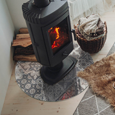 Glass hearth for stove round Decorative mosaic pattern