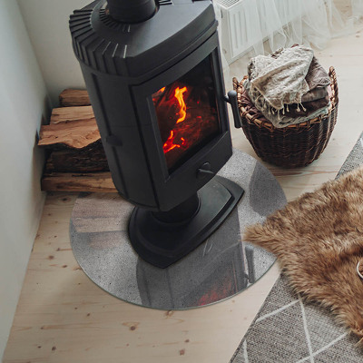 Glass hearth pad round Raw concrete texture