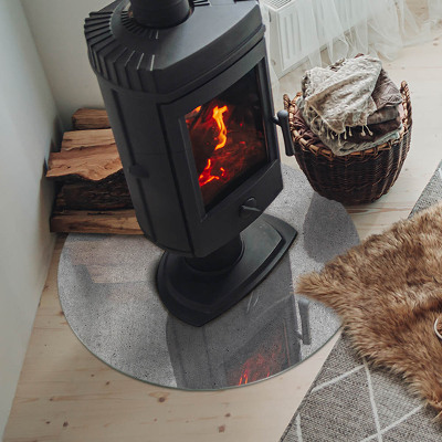 Glass hearth pad round Raw concrete texture