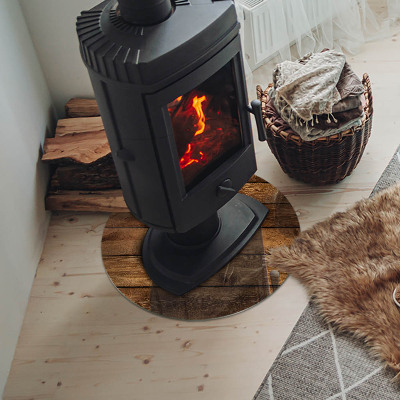 Glass hearth for stove round Wooden board with grain