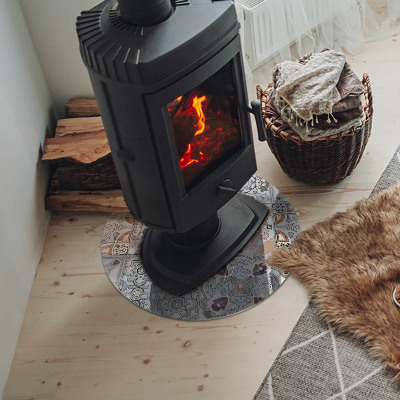Glass hearth pad round Mosaic patterns in tiles