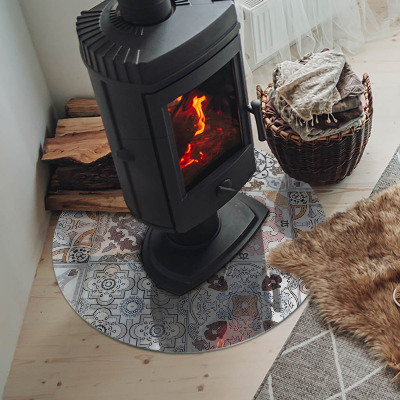 Glass hearth pad round Mosaic patterns in tiles