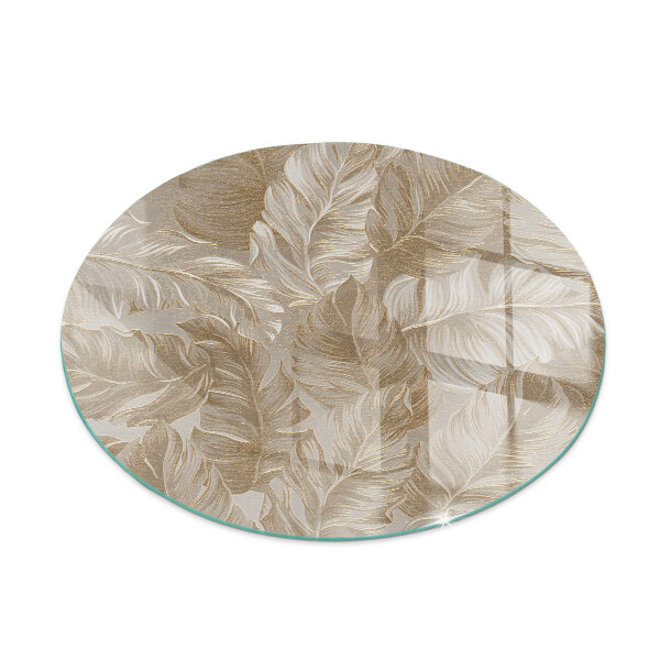 Glass hearth for stove round Leaves in subtle patterns