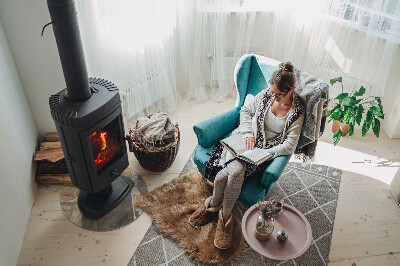 Glass hearth for stove round Leaves in subtle patterns