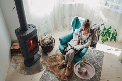 Glass hearth for stove round Leaves in subtle patterns