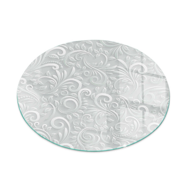 Glass hearth pad round Elegant plant pattern