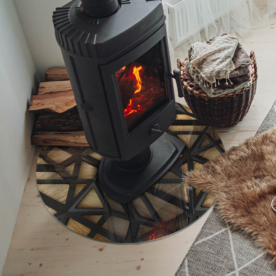 Glass hearth for stove round Geometry with wood