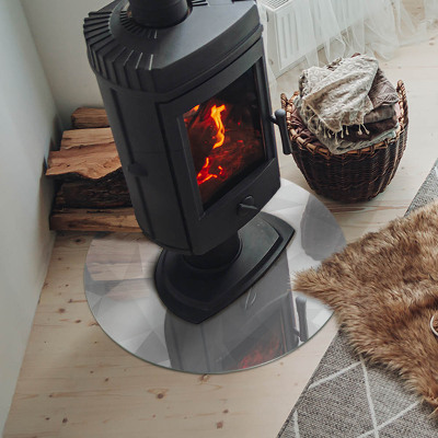 Glass hearth for stove round Abstract geometric pattern
