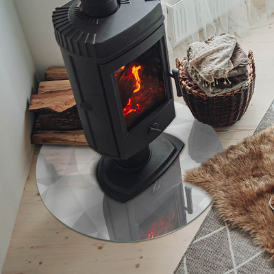 Glass hearth for stove round Abstract geometric pattern