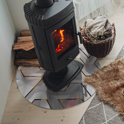 Glass hearth pad round Geometric 3D pattern