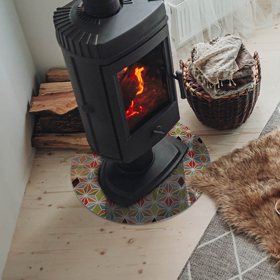 Glass hearth pad round Polygonal patterns in a grid