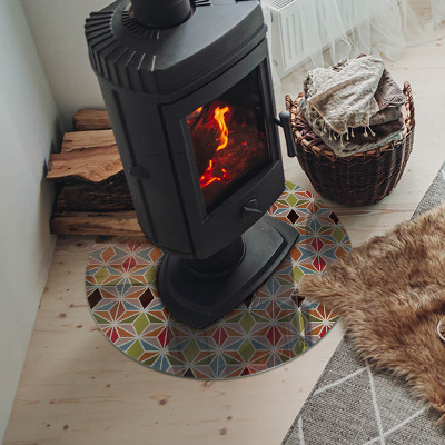 Glass hearth pad round Polygonal patterns in a grid