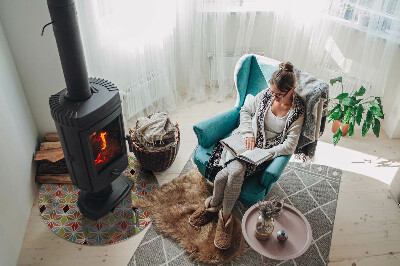 Glass hearth pad round Polygonal patterns in a grid