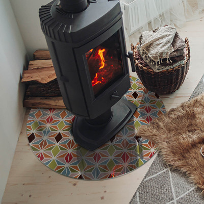 Glass hearth pad round Polygonal patterns in a grid