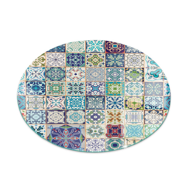 Glass hearth for stove round Mosaic patterns on tiles