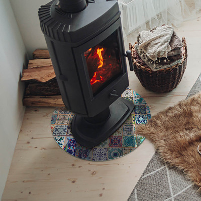 Glass hearth for stove round Mosaic patterns on tiles