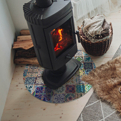 Glass hearth for stove round Mosaic patterns on tiles